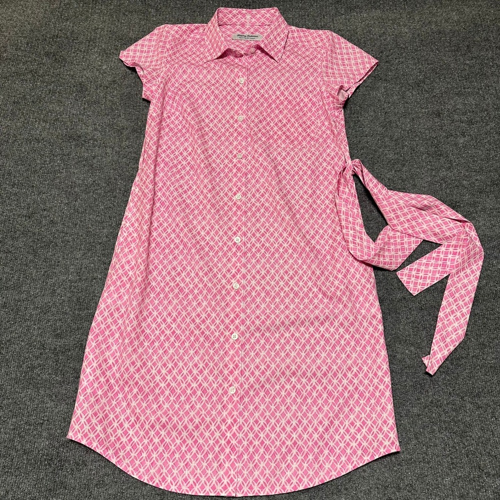 Tommy Bahama Pink Geometric Print Linen Blend Shirt Dress Short Sleeve XXS